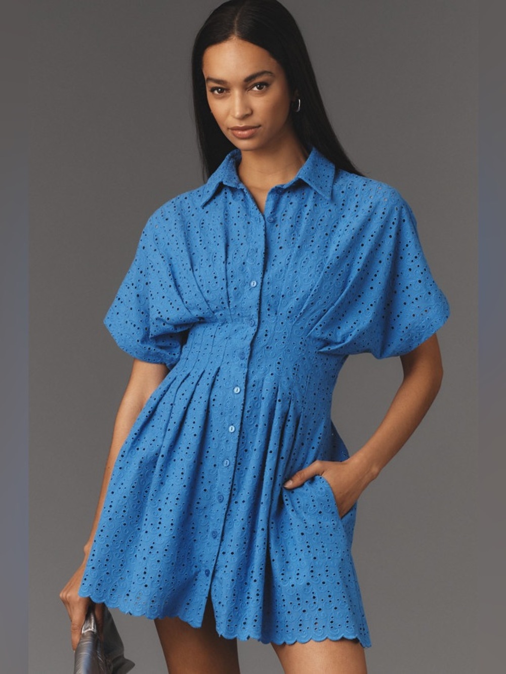 1x plus Anthropologie Exquise tobie pleated shirt dress eyelet dress blue